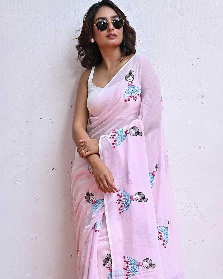 Chanderi Cotton Designer Saree in Baby Pink