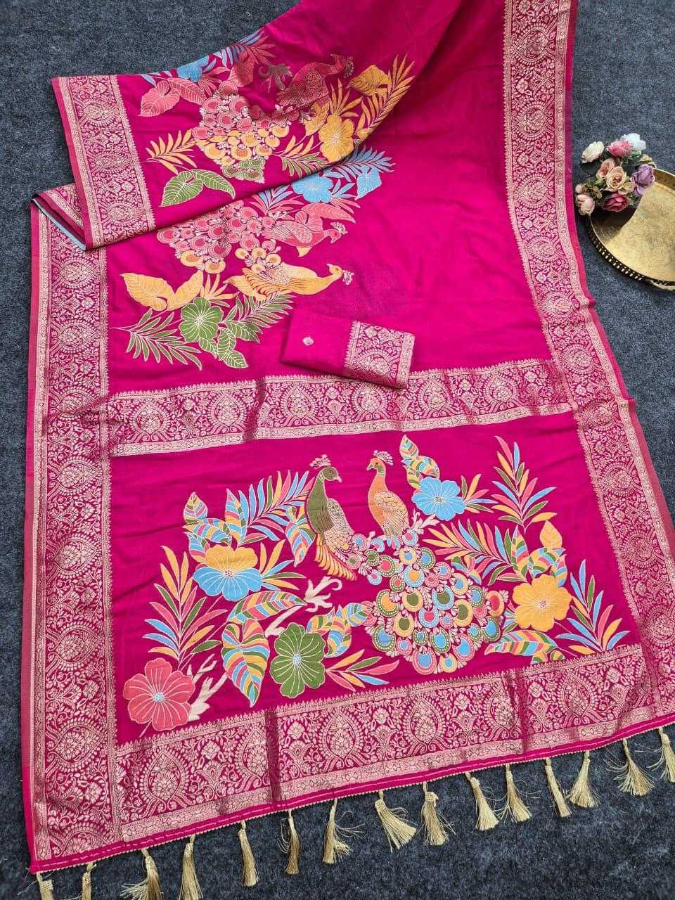 Crepe Silk Soft Saree in Rani