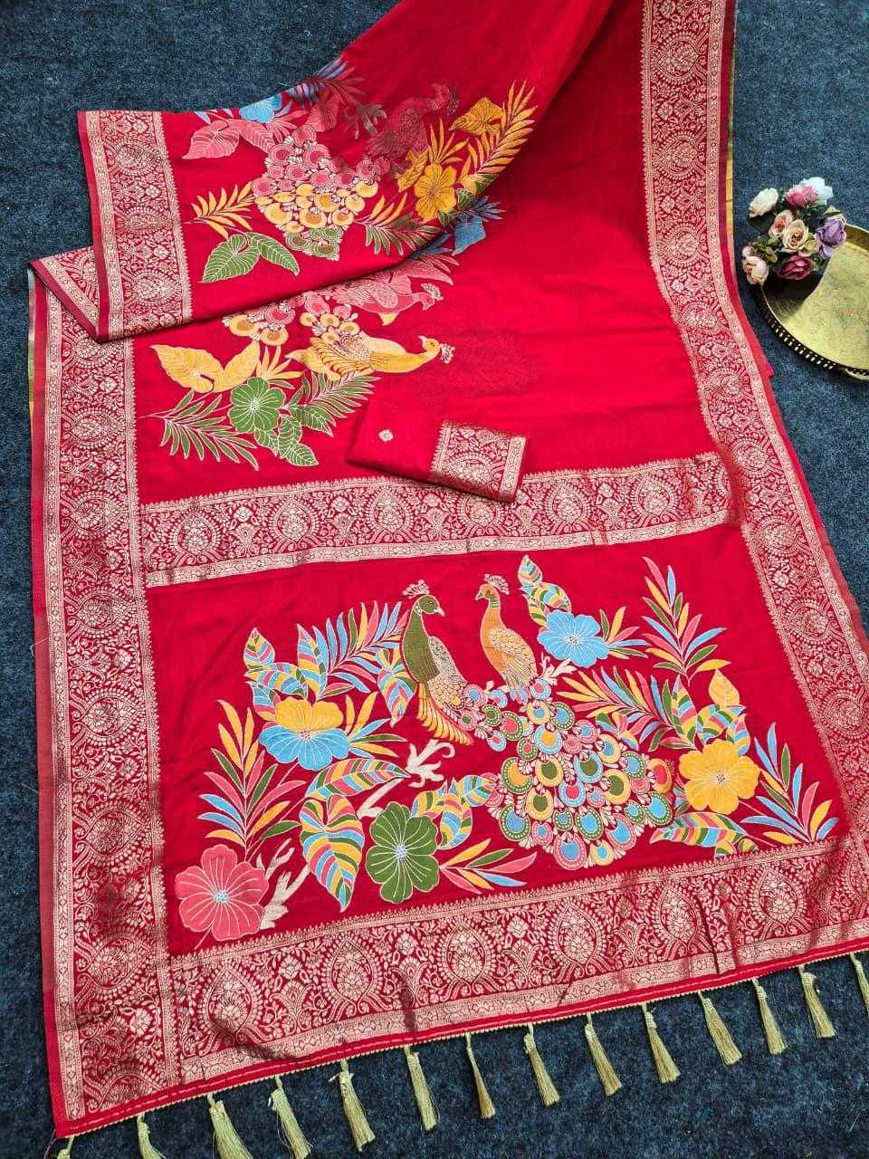 Crepe Silk Soft Saree in Rani