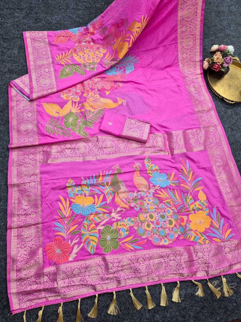 Crepe Silk Soft Saree in Rani