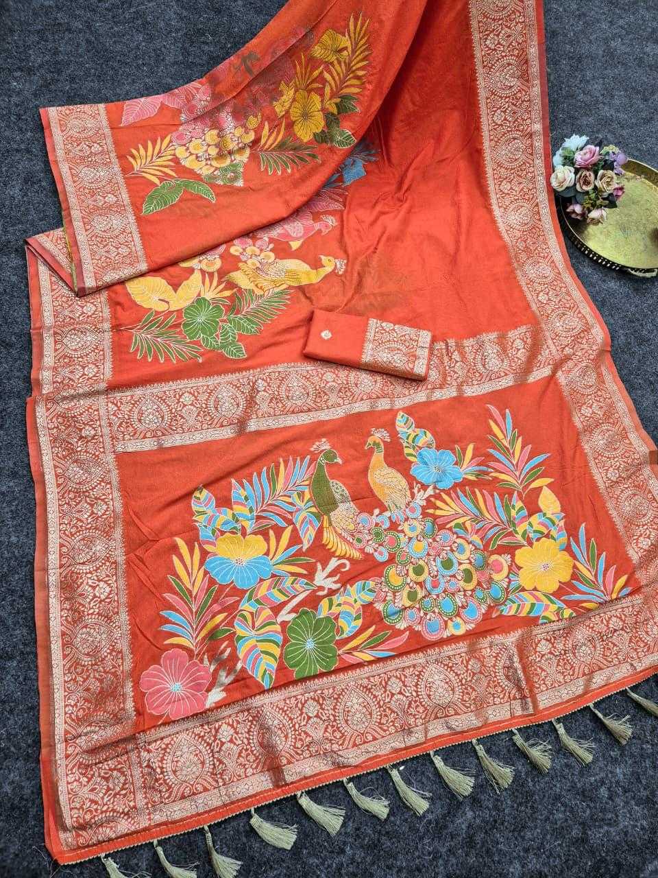 Crepe Silk Soft Saree in Rani