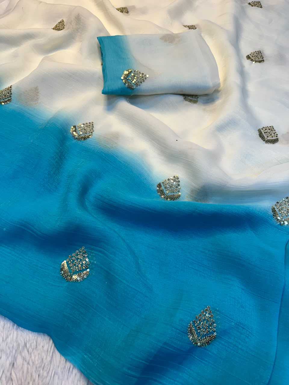 Crush Silk Soft Saree in Sky