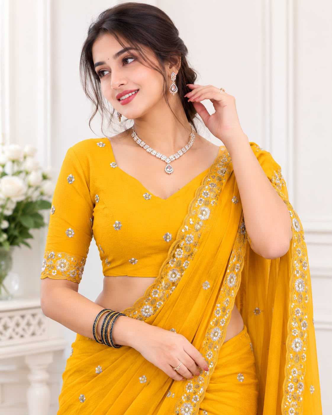 Crush Silk Soft Saree in Yellow