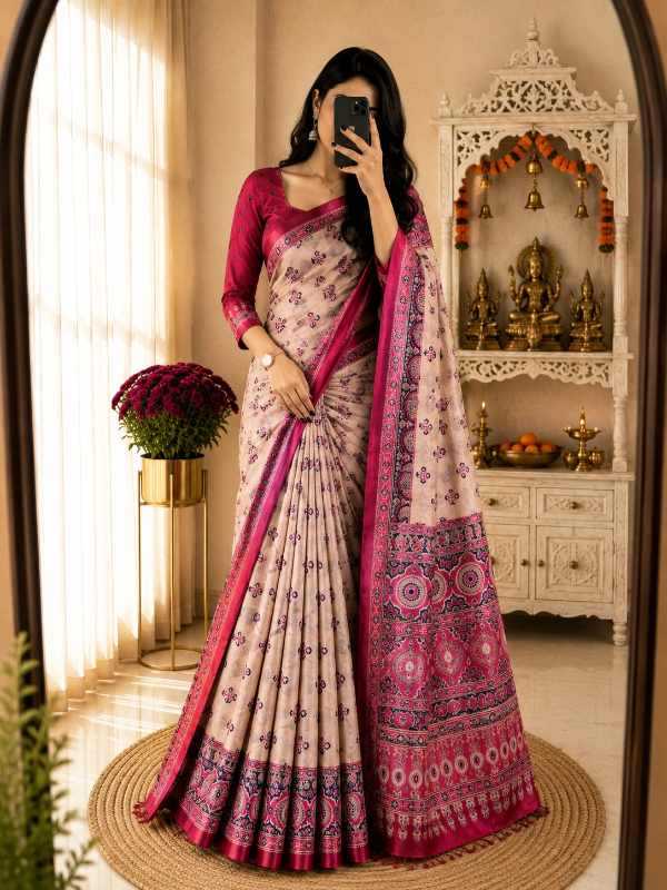 Dull Moss Designer Saree in Purple