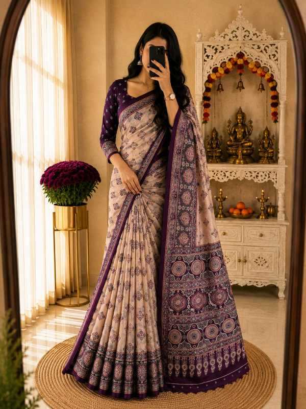 Dull Moss Designer Saree in Purple