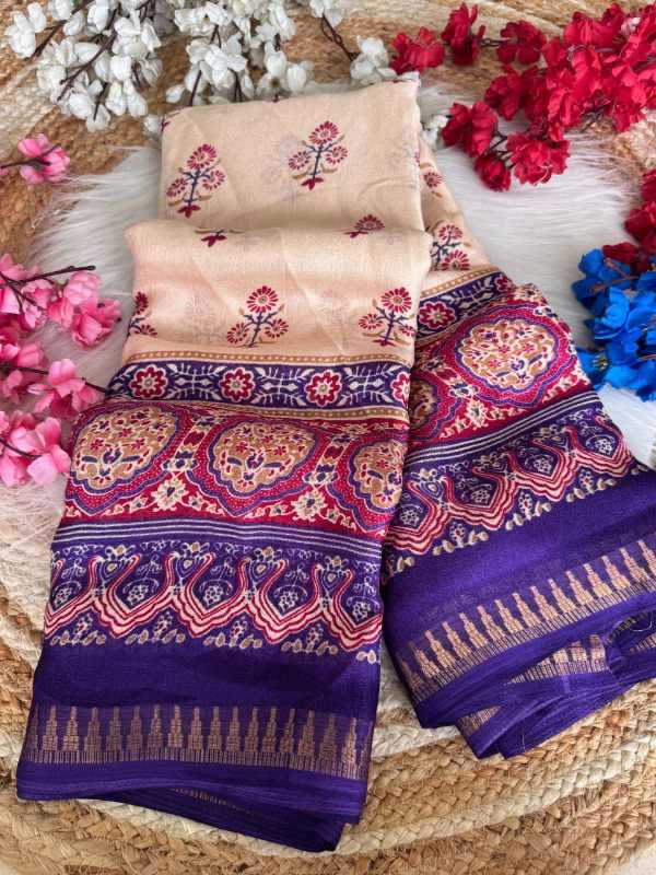 Dull Moss Designer Saree in Purple