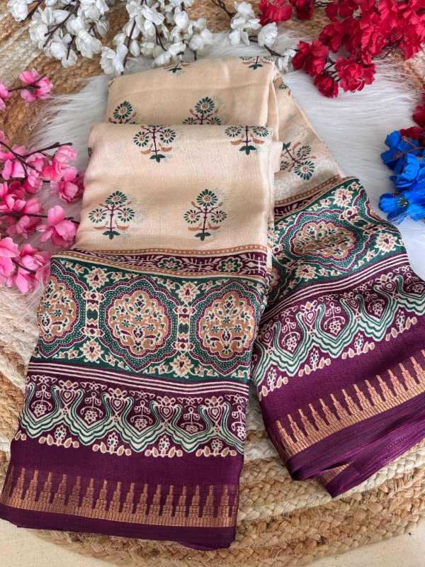 Dull Moss Designer Saree in Purple