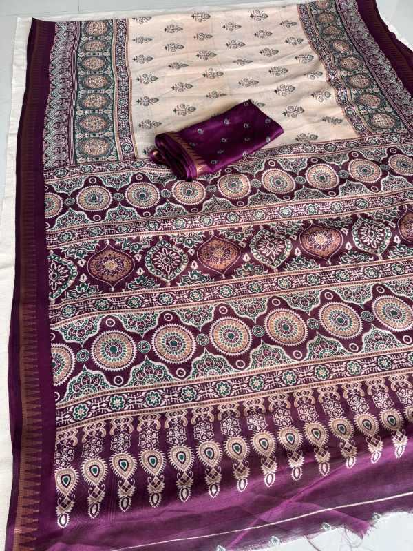 Dull Moss Designer Saree in Purple