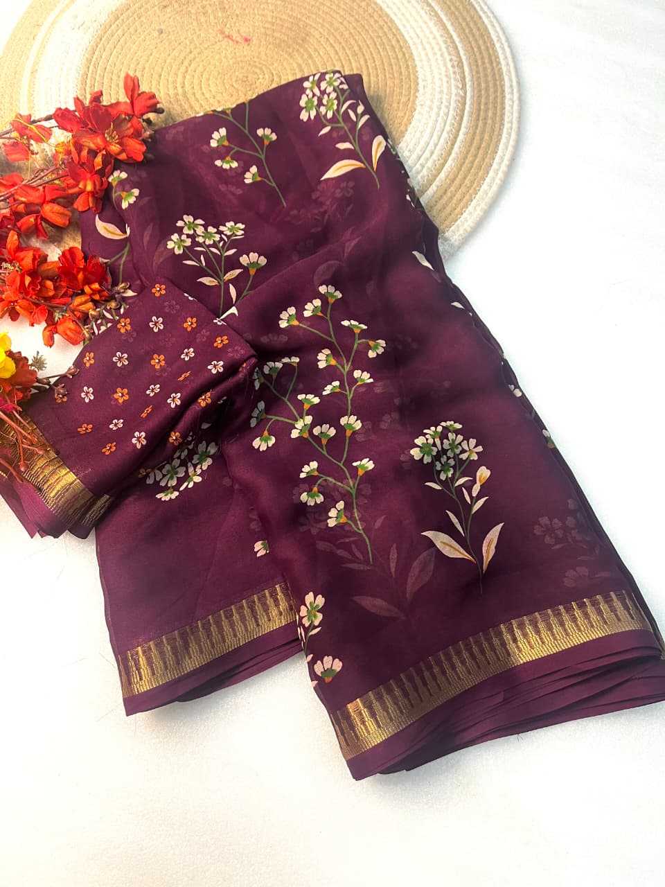 Georgette Designer Saree in Dark Wine
