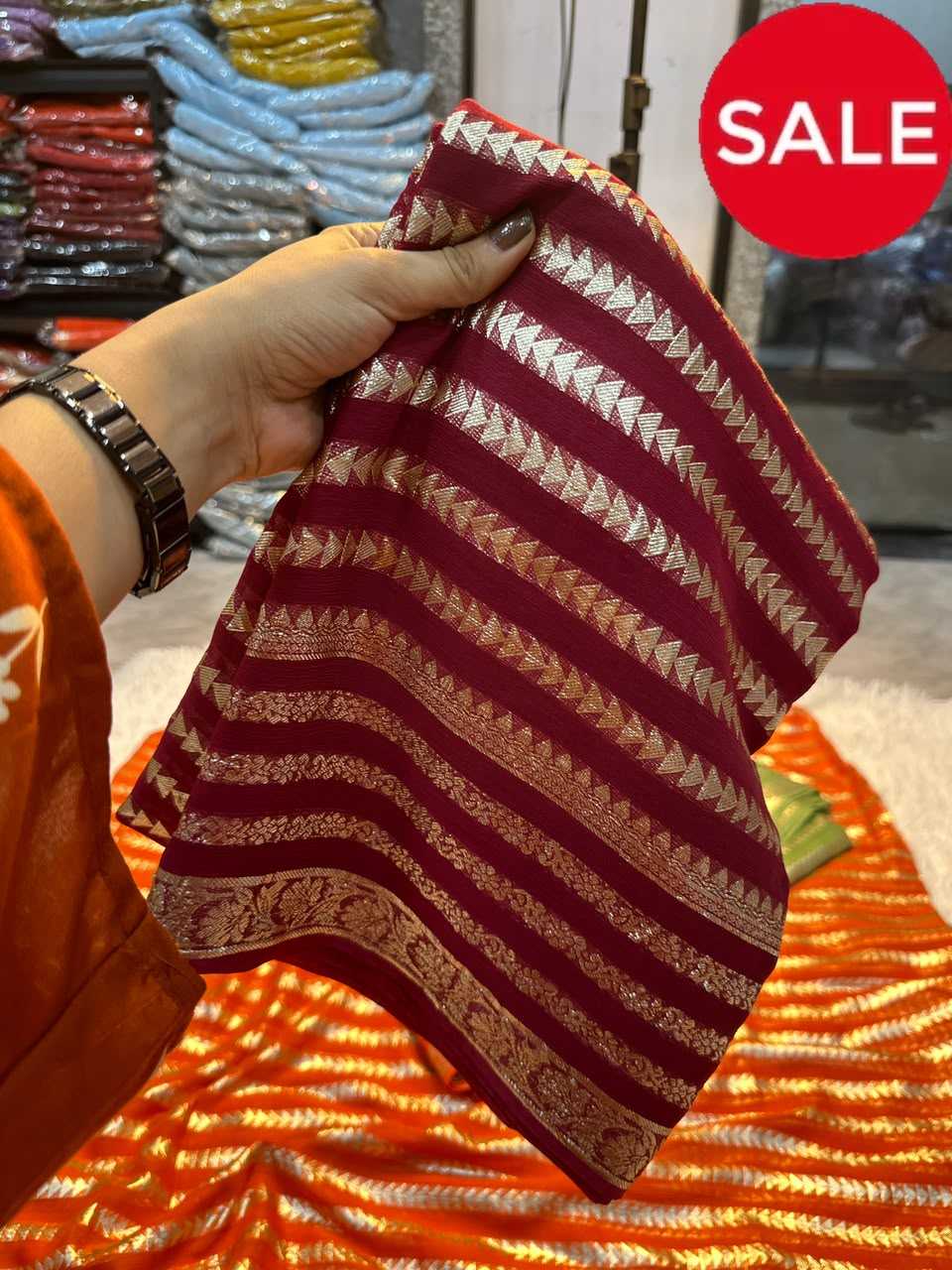 Georgette Designer Saree in Falu Red