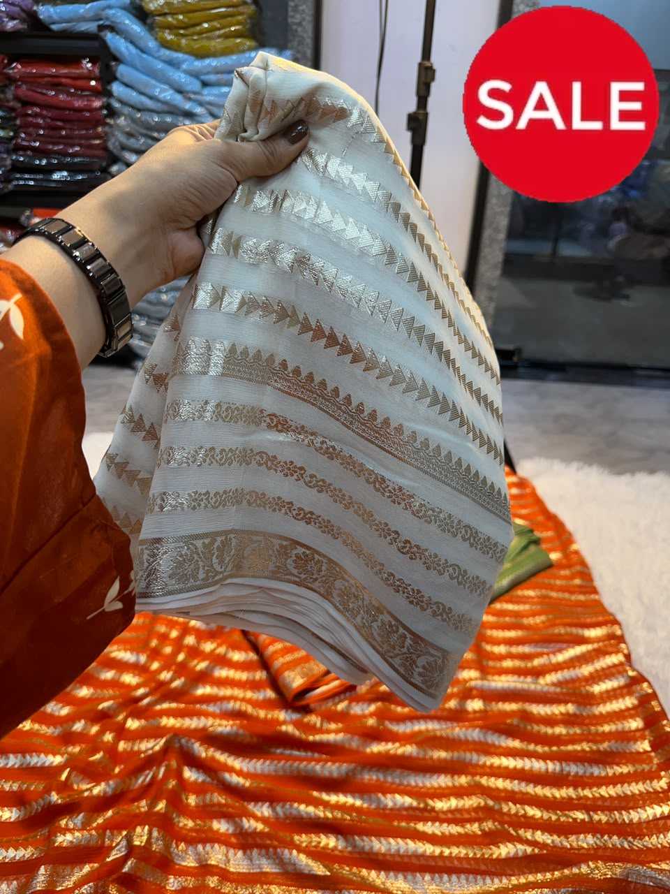 Georgette Designer Saree in Falu Red