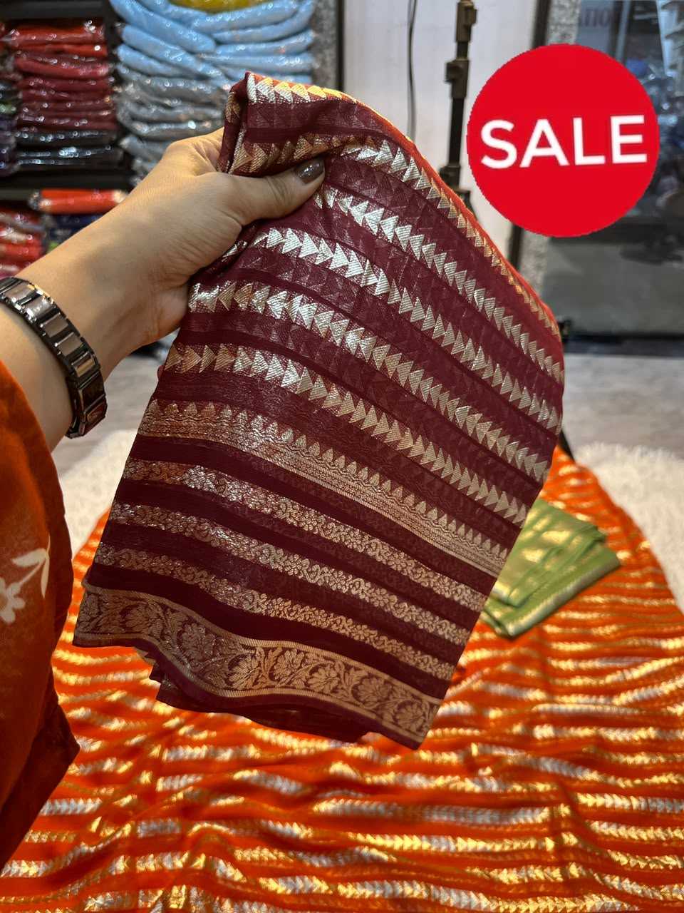 Georgette Designer Saree in Falu Red