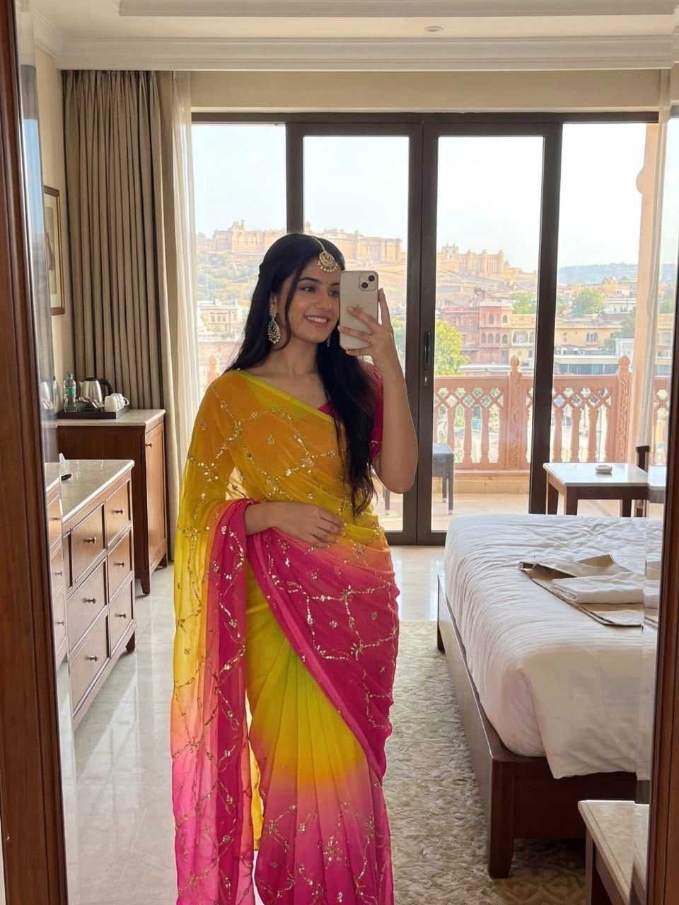 Georgette Designer Saree in Carnation Pink
