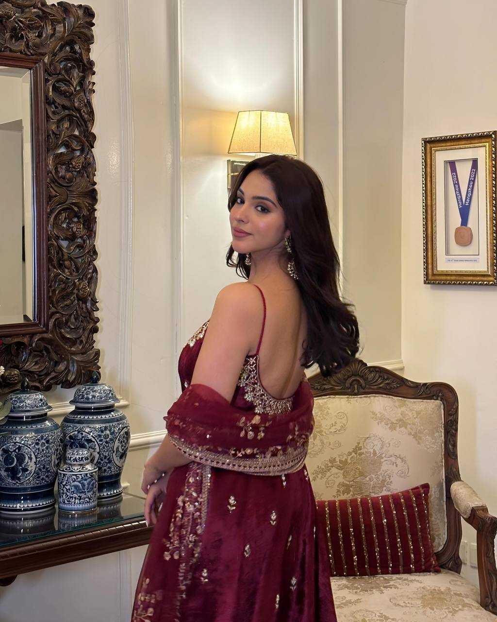 Vichitra Silk Embroidery Gown