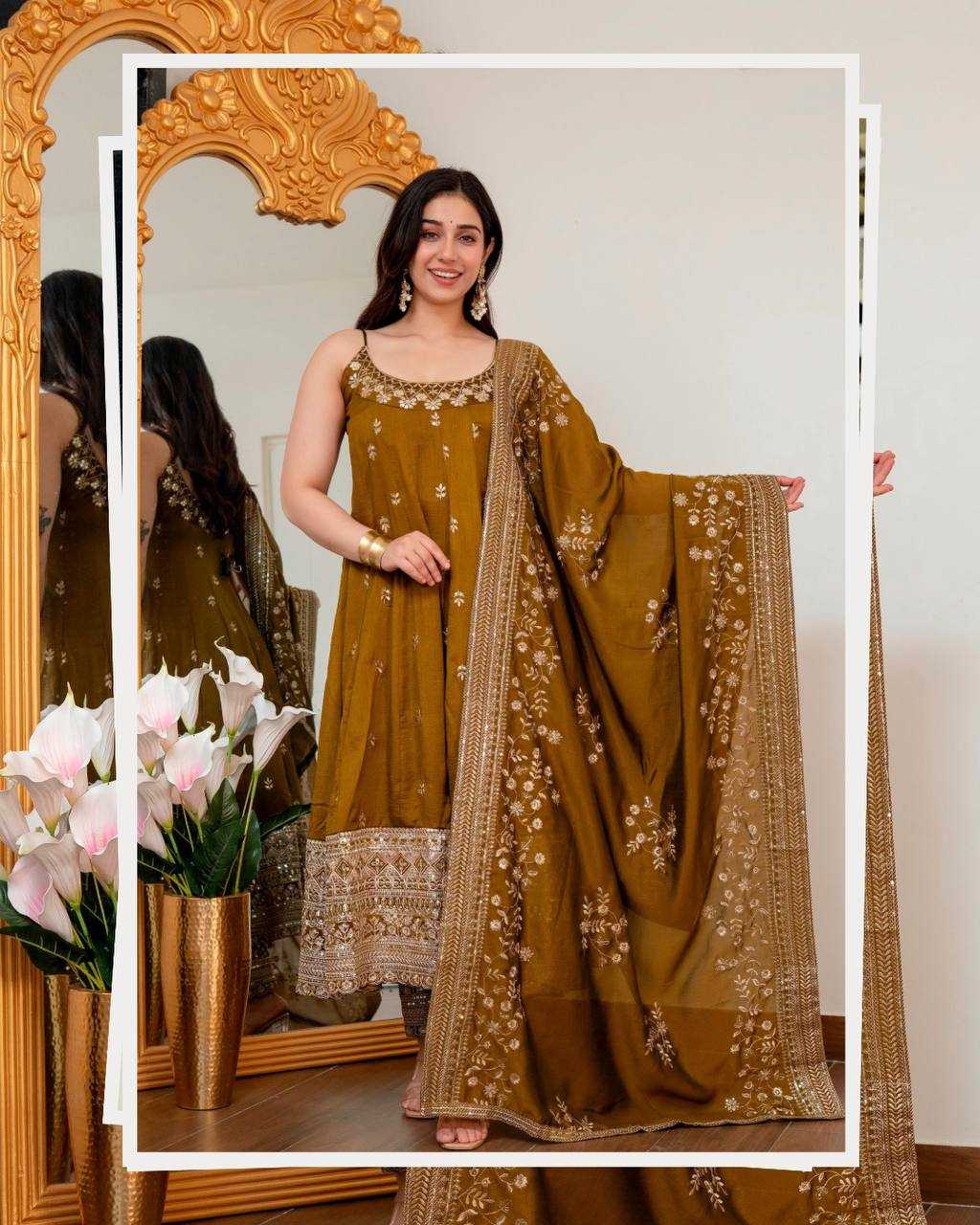 Vichitra Silk Embroidery Gown