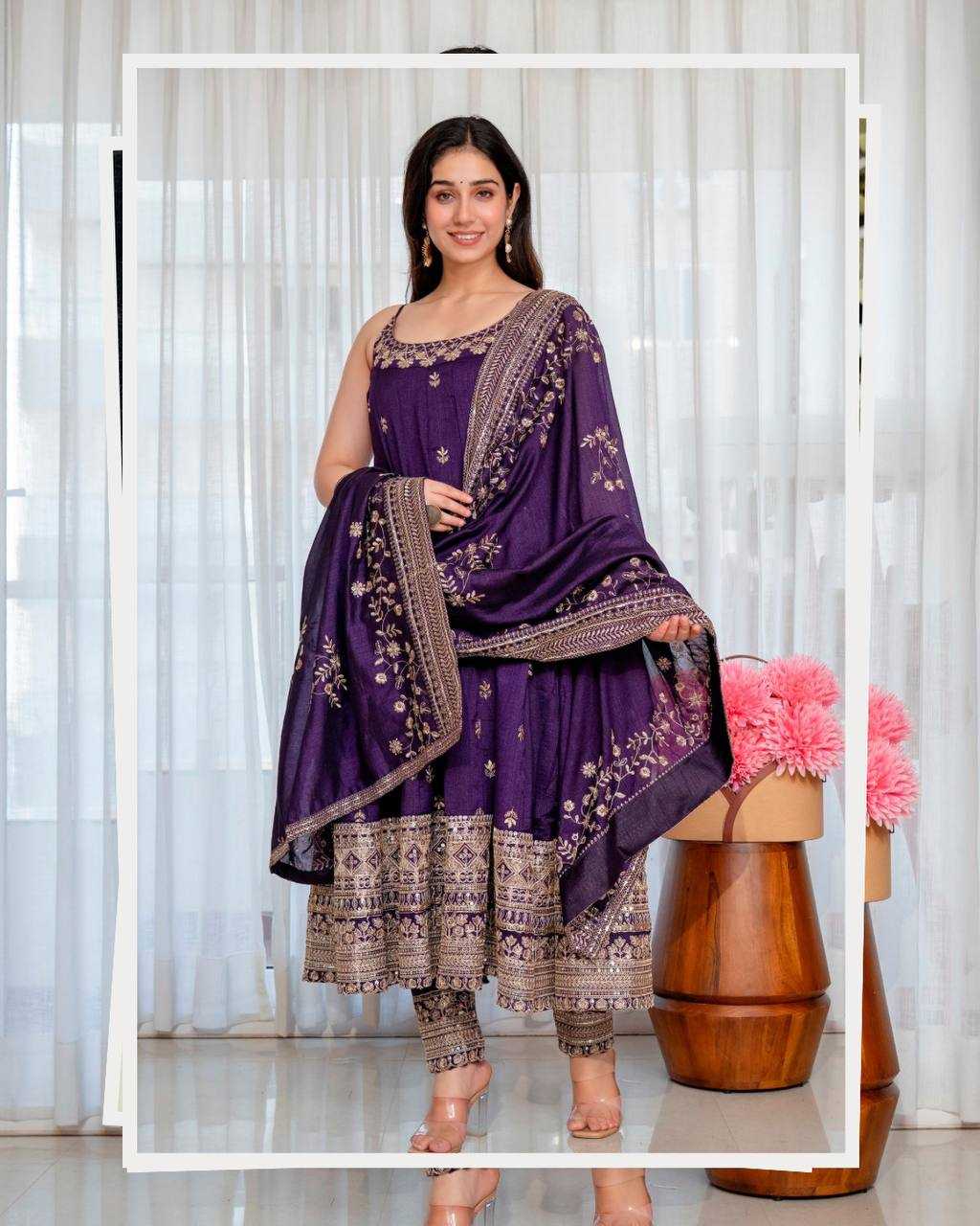 Vichitra Silk Embroidery Gown