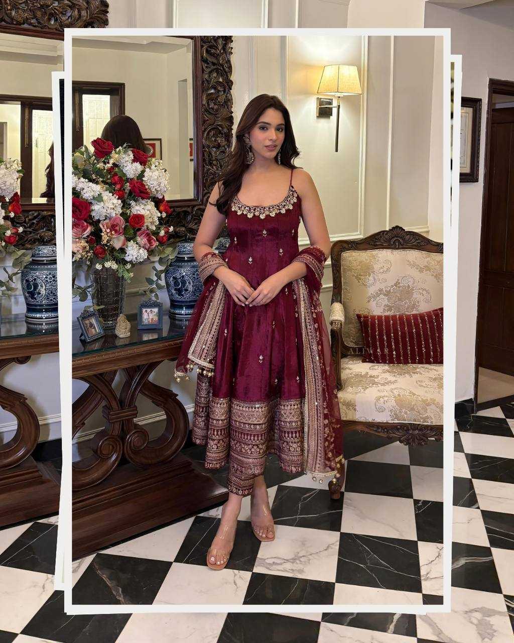 Vichitra Silk Embroidery Gown