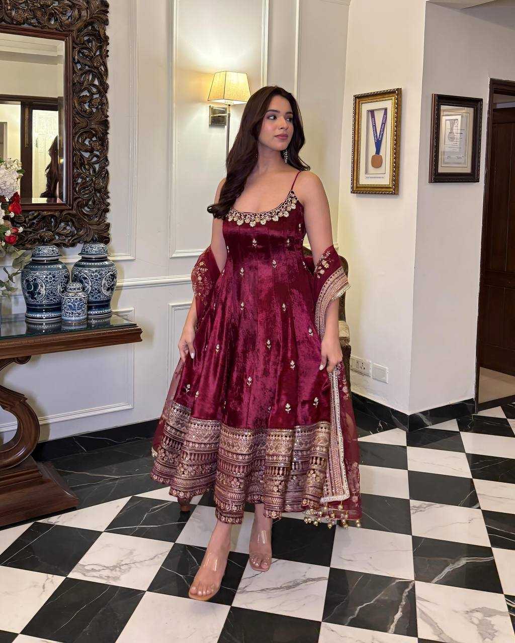 Vichitra Silk Embroidery Gown