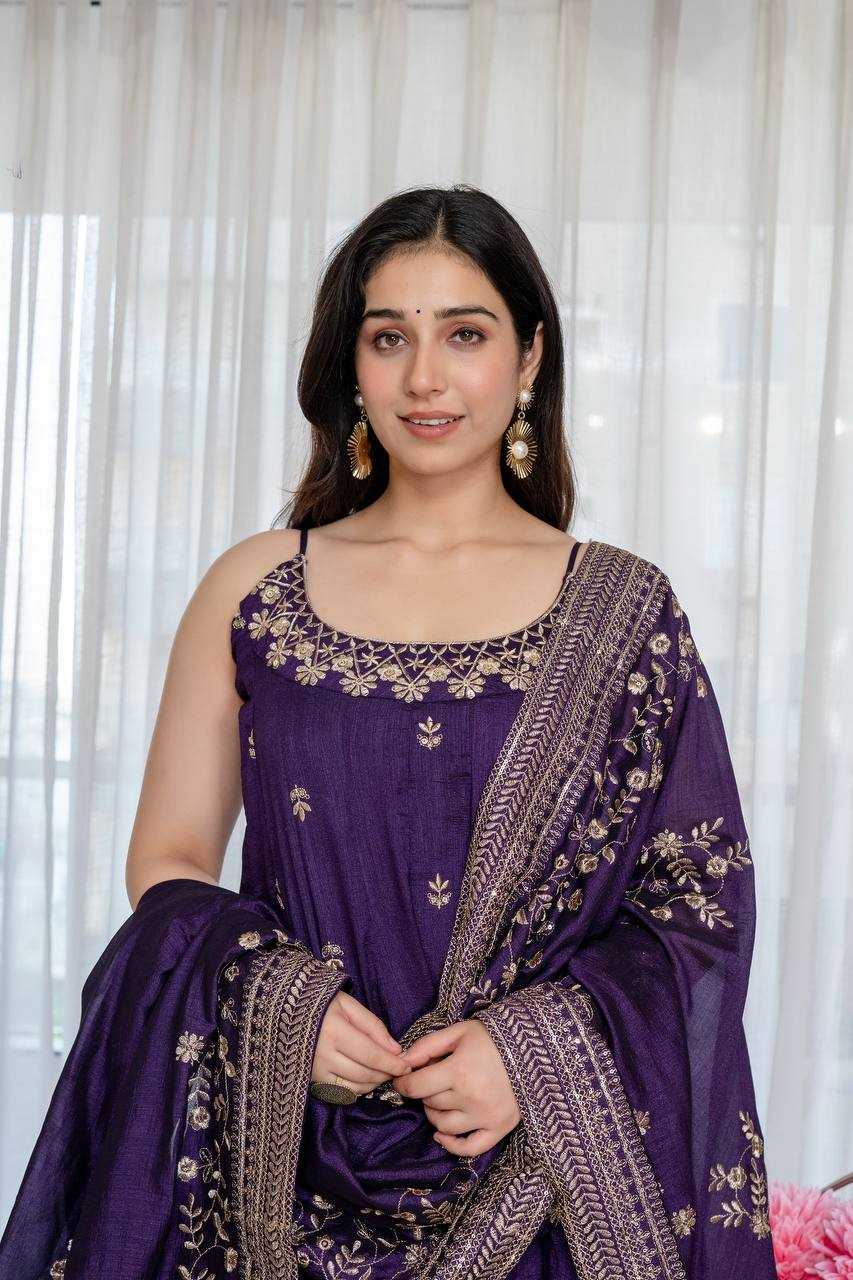 Vichitra Silk Embroidery Gown