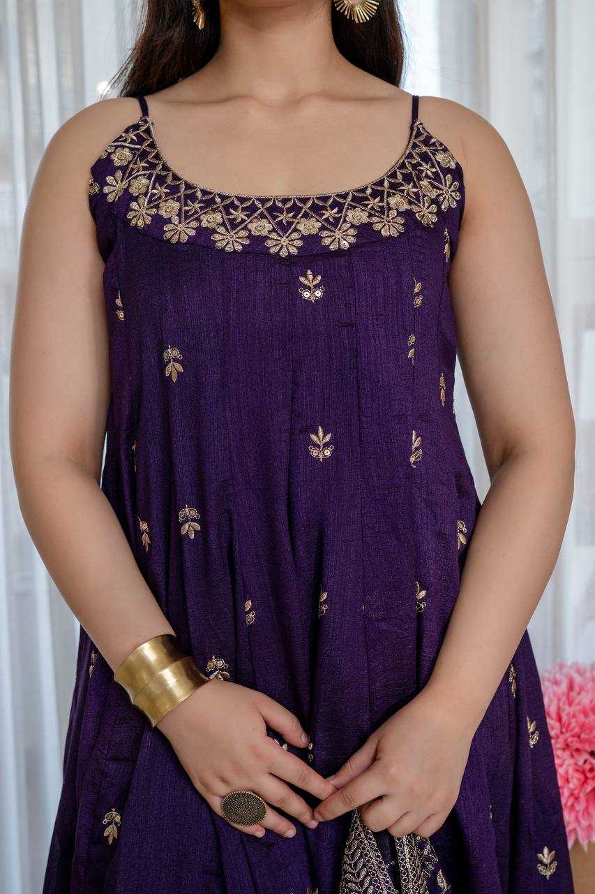 Vichitra Silk Embroidery Gown