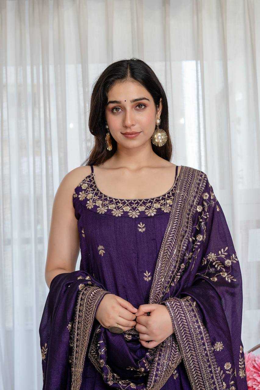 Vichitra Silk Embroidery Gown