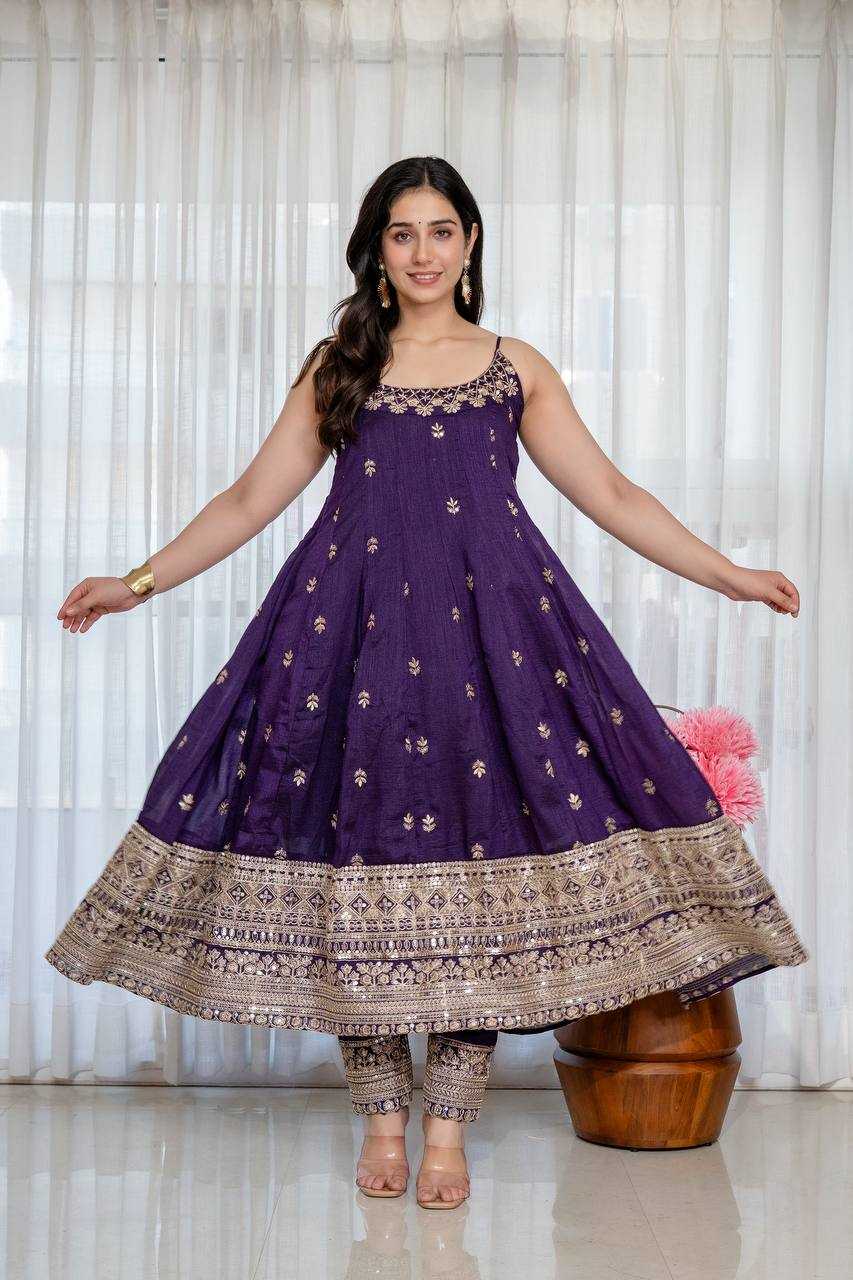 Vichitra Silk Embroidery Gown