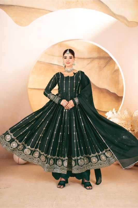 Georgette Embroidery Suit in Dark Green