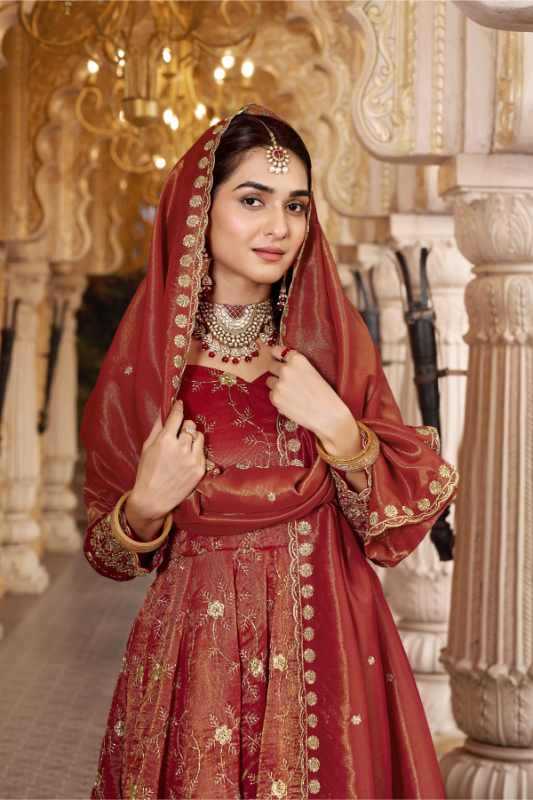 Cotton Embroidery Suit in Rust