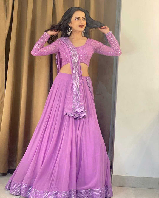Faux Georgette Embroidered Lehenga in Lavender Choli