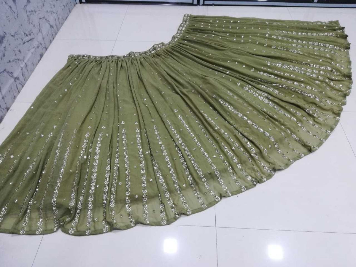 Georgette Embroidered Lehenga in Green