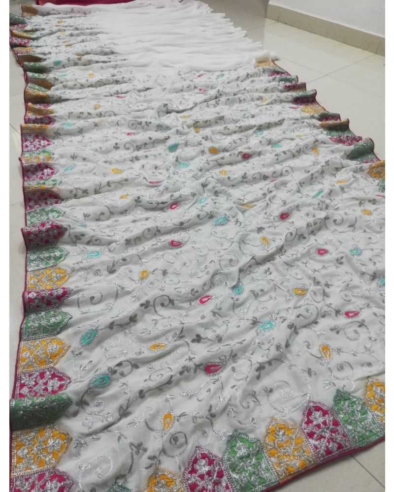 Vichitra Silk Sequin Saree in Marble White