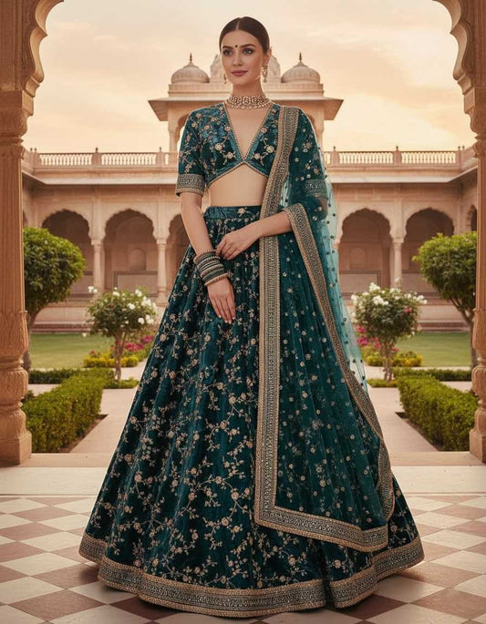 Velvet Embroidered Lehenga