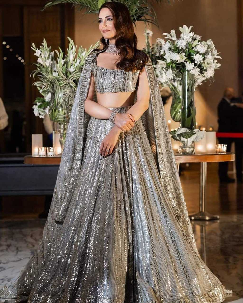 Faux Georgette Designer Lehenga in Gray