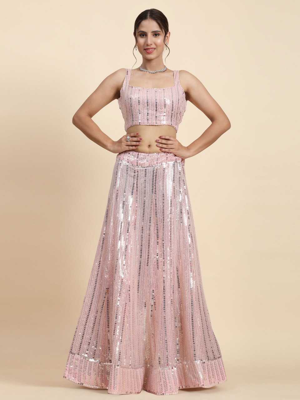 Faux Georgette Designer Lehenga in Gray