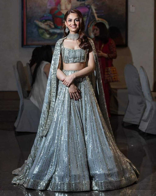 Faux Georgette Designer Lehenga in Gray