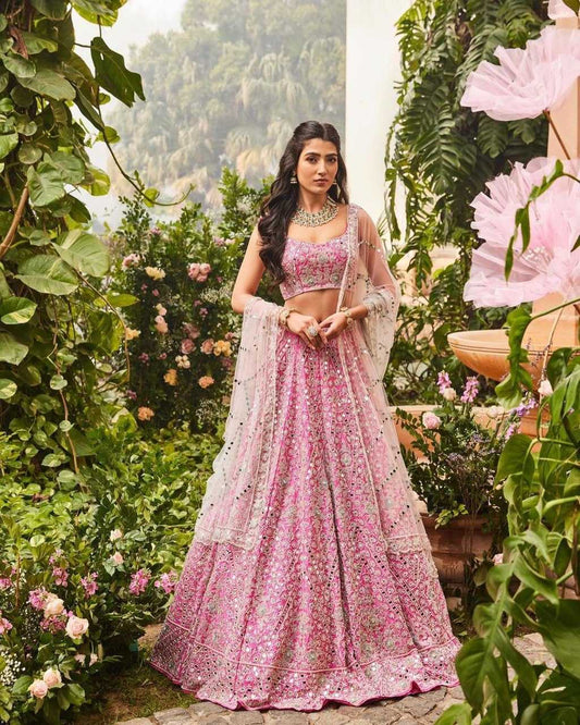 Silk Embroidered Lehenga in Pink Choli