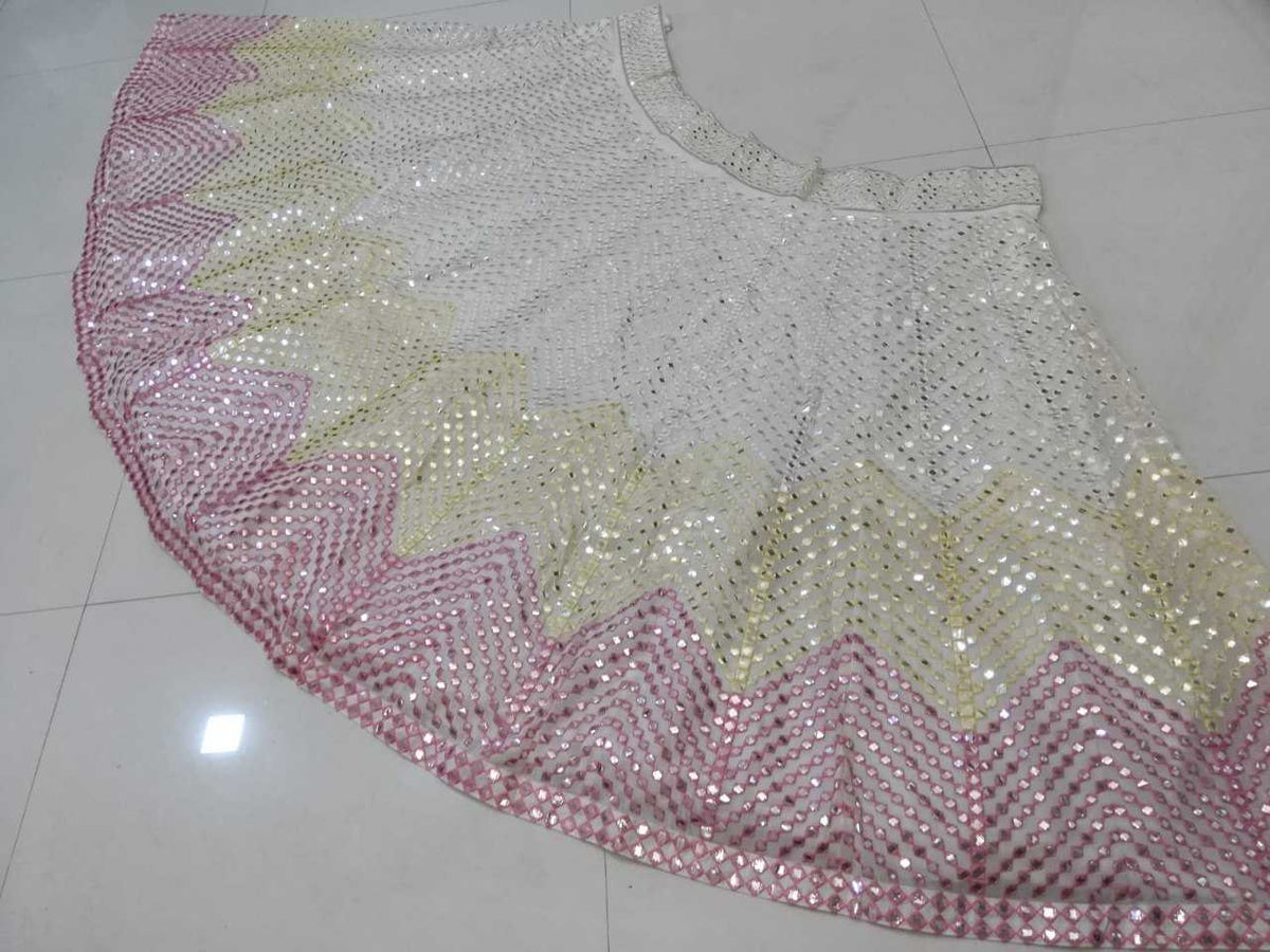 Faux Georgette Embroidered Lehenga in Cream Choli