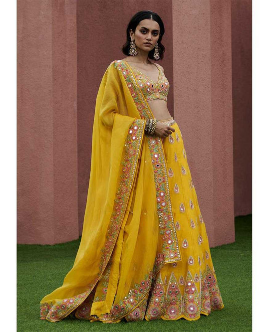 Georgette Embroidered Lehenga in Yellow Choli