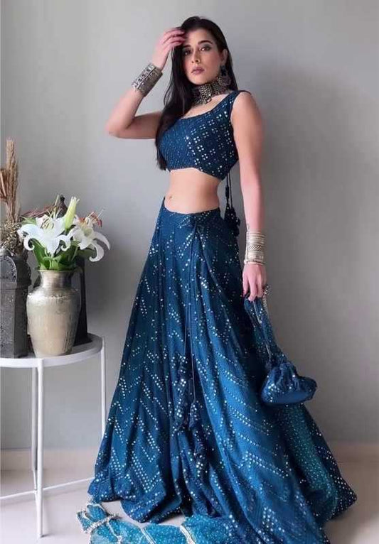 Faux Georgette Fancy Lehenga in Blue