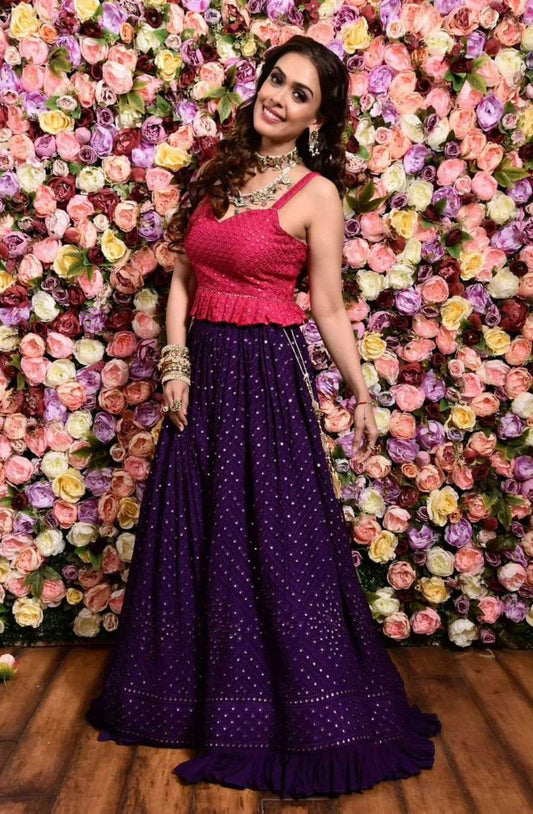 Faux Georgette Embroidered Lehenga in Purple Choli