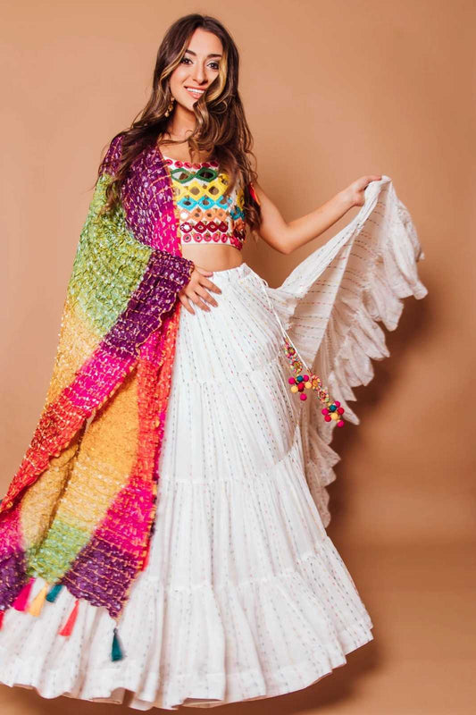Georgette Embroidered Lehenga in White Choli