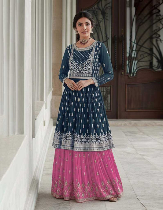 Faux Georgette Designer Lehenga in Navy Blue