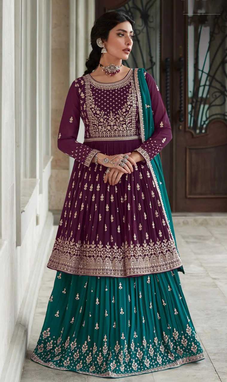 Faux Georgette Designer Lehenga in Navy Blue