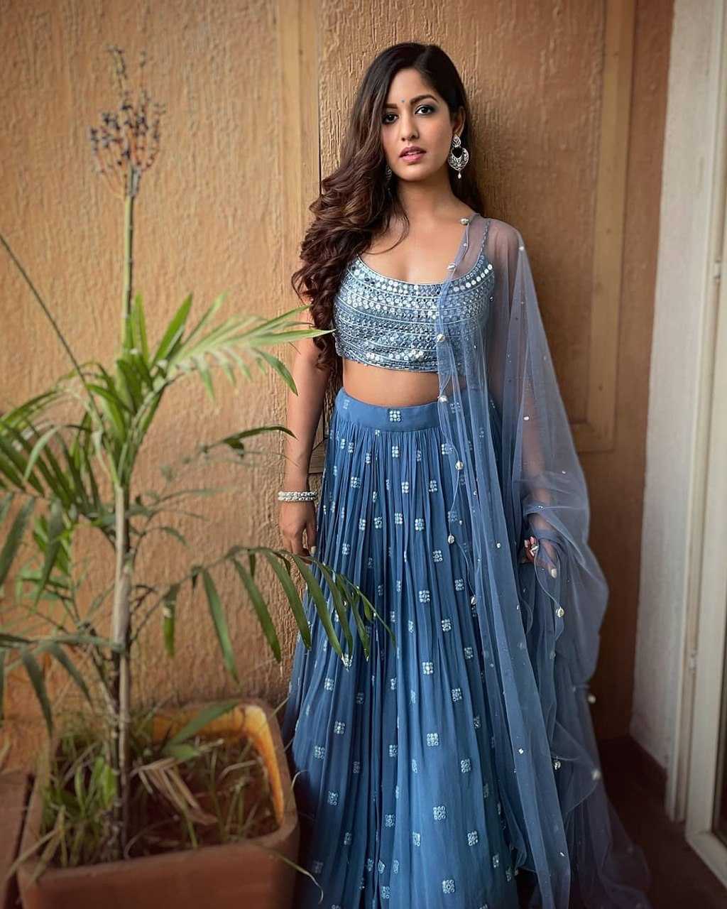 Faux Georgette Traditional Lehenga in Blue Choli