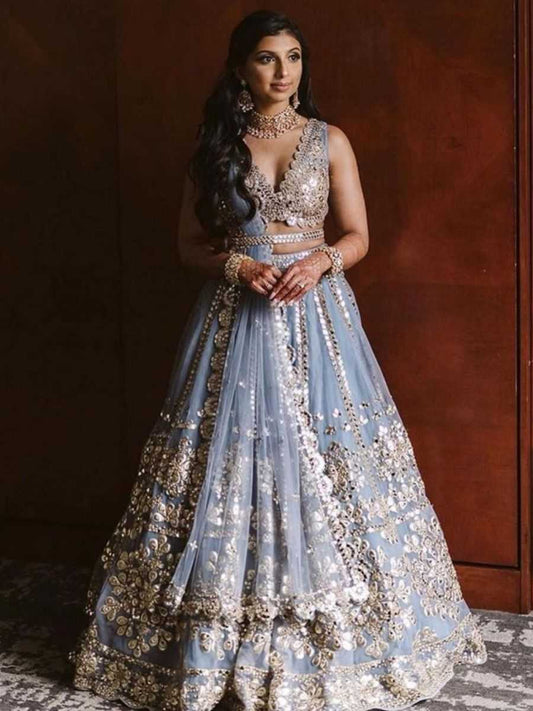 Net Lehenga Choli in Gray
