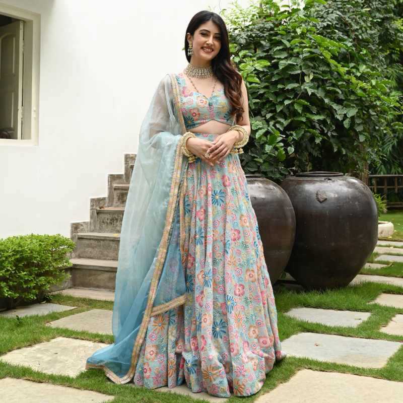 Muslin Silk Traditional Lehenga in Multi Choli