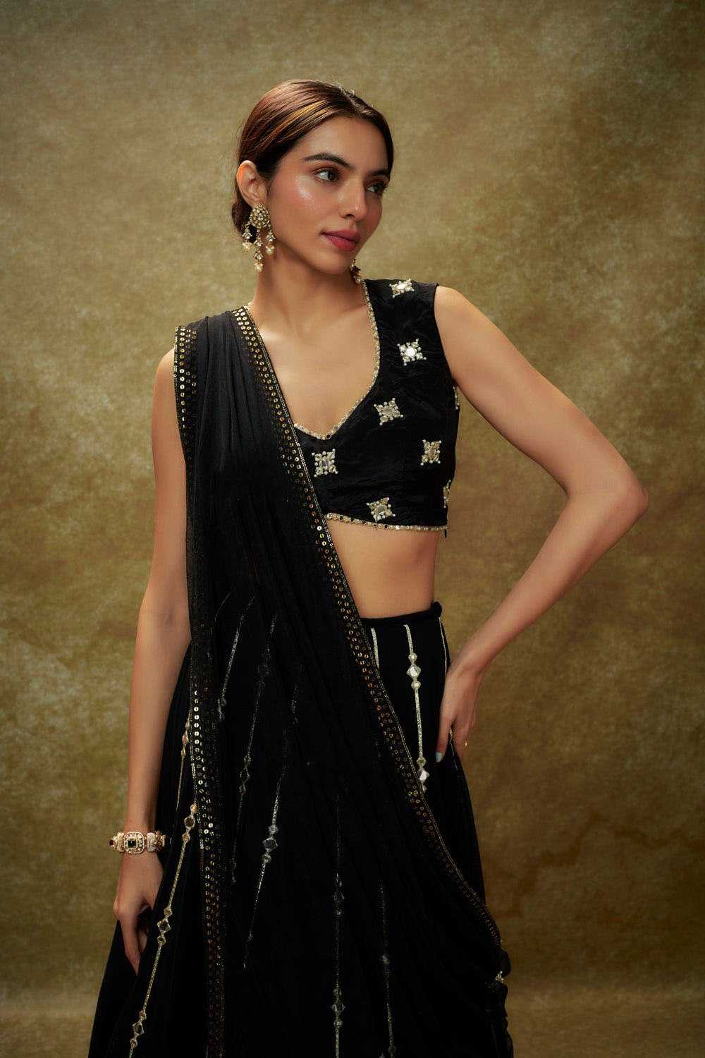 Georgette Embroidered Lehenga in Black