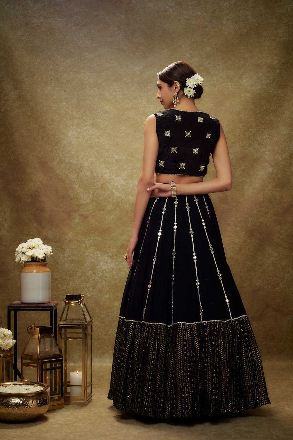 Georgette Embroidered Lehenga in Black