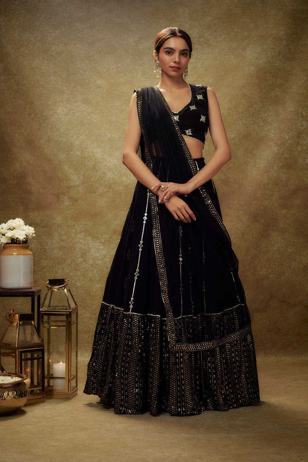 Georgette Embroidered Lehenga in Black