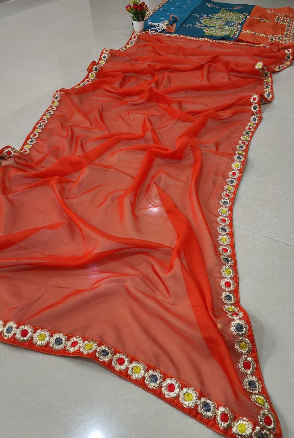 Crepe Silk Printed Lehenga in Multicolor